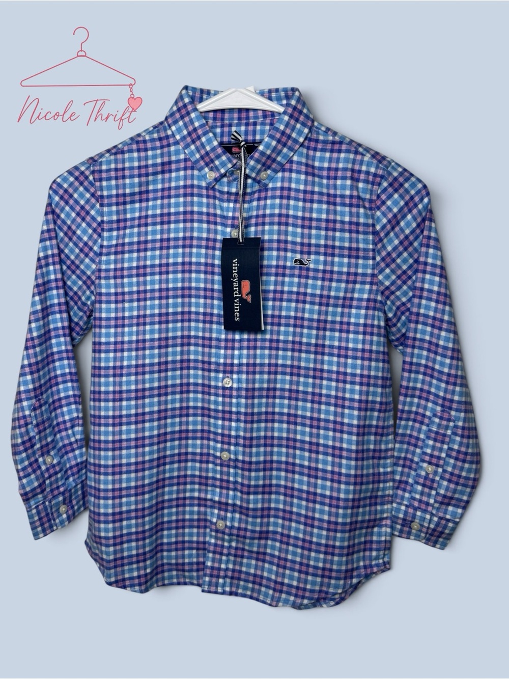 Vineyard Vines Boys Morgan Way Flannel Ocean Breeze Plaid Shirt Size 7 NWT